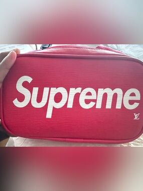 Monogram Red Pouch with White Logo